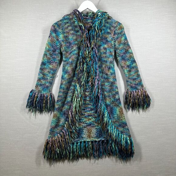 The Childrens Place Sweater Girls Blue Large Woven Fringe Duster Cardigan Y2K - Picture 3 of 9